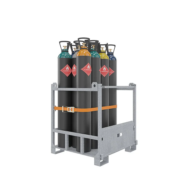 Cesta galvanizada para almacenamiento y transporte de botellas de gas con rampa